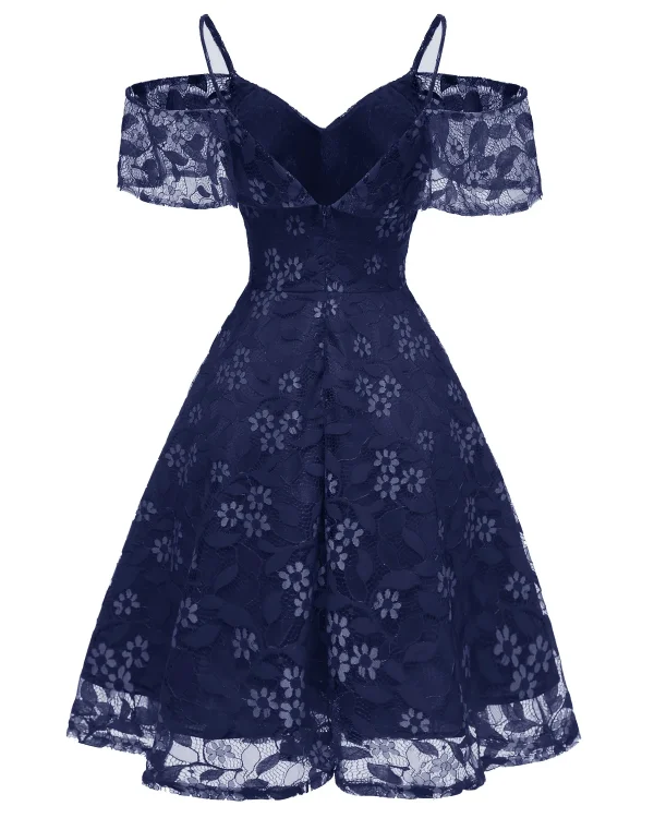 فستان نسائي صيفي أنيق بكشكش من الدانتيل المزهر باللون الواحد، كتف مكشوف، للأجازات، بأكمام كشكش، فساتين سهرة وحفلات