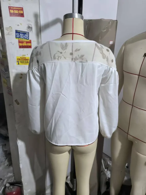 2025 جديد وصول المرأة النمط الأوروبي الأمريكي شير الشيفون الأعلى-كم طويل طاقم الرقبة شبكة لوحة الرقمية تي شيرت مطبوع