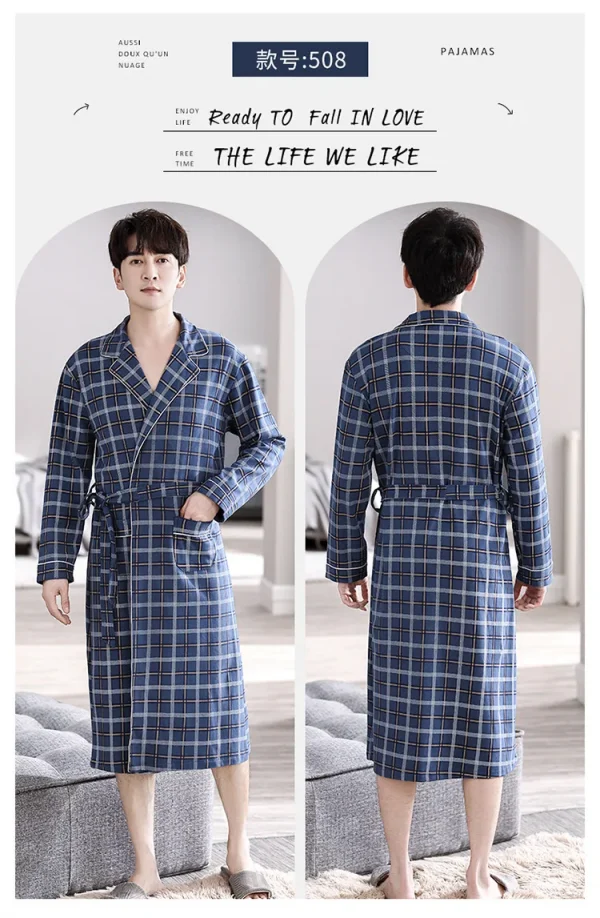 رداء حمام منقوش غير رسمي رجل ربيع الخريف القطن رداء ملابس خاصة طويلة الأكمام كيمونو الذكور الخامس الرقبة الملابس الداخلية الحميمة سبا Robes L-4XL