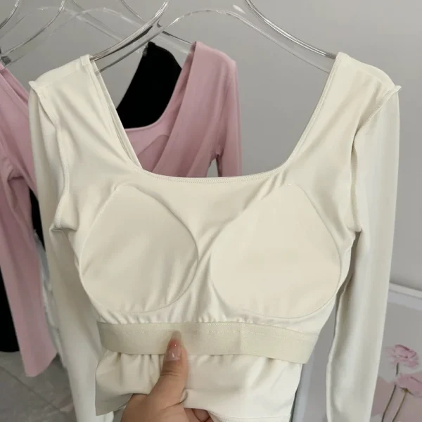 منصات الصدر الثابتة عبرت الظهر ملابس اليوغا ضيقة التخسيس الرياضة بأكمام طويلة تشغيل بولا اللياقة البدنية الملابس بلايز قمصان