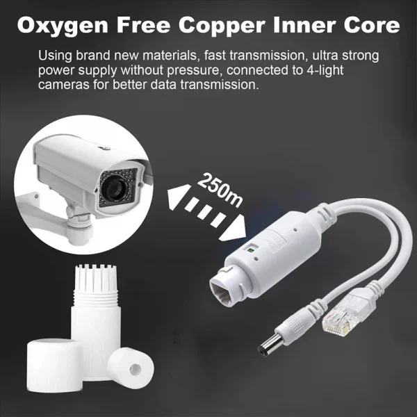 Waterproof POE Splitter IP67 48V to 12V IEEE 802.3af/at Adapter for Outdoor IP Camera CCTV Security System