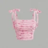 Solid Tie Shoulder Ruched Wide Strap Slim Fit Crop Top for Women Summer 2025 Y2K Clothes Pink Backless Cami Top Streetwear