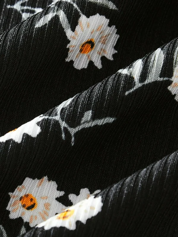 فستان قصير أنيق بدون أكمام بحزام رفيع من الزهور