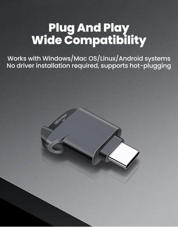 قارئ بطاقة TF صغير Type-C 2.0 للتخزين الخارجي باللون الأسود قابل للتمدد لبطاقة الذاكرة USB C 2.0 لأيفون 17 16 قارئ بطاقة TF صغير