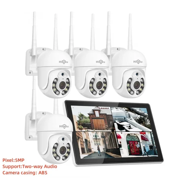 Hiseeu 3/5MP 10CH NVR مع شاشة 10.1 بوصة مجموعة كاميرات أمنية لاسلكية في الهواء الطلق كاميرا IP مقاومة للماء مجموعة نظام المراقبة بالدوائر التليفزيونية المغلقة