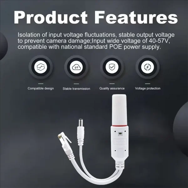 Waterproof POE Splitter IP67 48V to 12V IEEE 802.3af/at Adapter for Outdoor IP Camera CCTV Security System