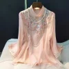 ربيع الخريف العرقية نمط تانغ دعوى معطف الرجعية التطريز زر الصينية أعلى المرأة بلوزة أنيقة فضفاضة الصينية أعلى 3126