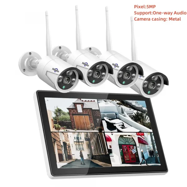 Hiseeu 3/5MP 10CH NVR مع شاشة 10.1 بوصة مجموعة كاميرات أمنية لاسلكية في الهواء الطلق كاميرا IP مقاومة للماء مجموعة نظام المراقبة بالدوائر التليفزيونية المغلقة