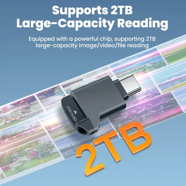 قارئ بطاقة TF صغير Type-C 2.0 للتخزين الخارجي باللون الأسود قابل للتمدد لبطاقة الذاكرة USB C 2.0 لأيفون 17 16 قارئ بطاقة TF صغير