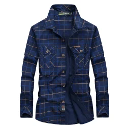 جديد ربيع الرجال متعددة جيوب الأدوات العسكرية في الهواء الطلق قمصان الذكور منقوشة قمصان غير رسمية جودة الرجل القطن قمصان طويلة الأكمام 3XL