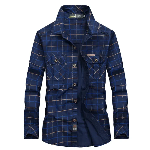 جديد ربيع الرجال متعددة جيوب الأدوات العسكرية في الهواء الطلق قمصان الذكور منقوشة قمصان غير رسمية جودة الرجل القطن قمصان طويلة الأكمام 3XL