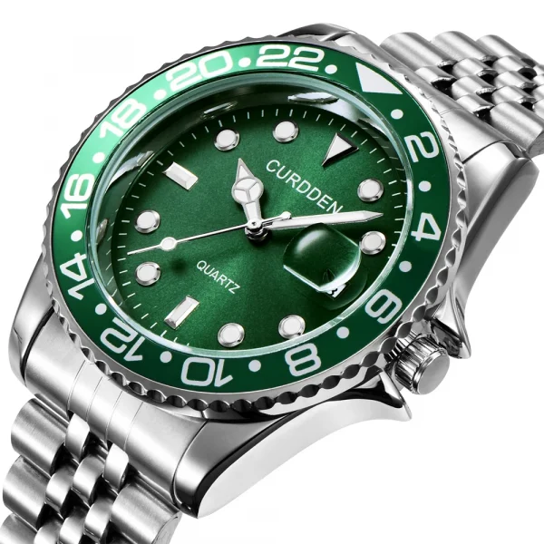 الرجال العلامة التجارية الشهيرة الساعات الطلاب بنين موضة سوار فولاذي غير قابل للصدأ التقويم عادية ساعة كوارتز الأخضر Relogios Masculinos 2024