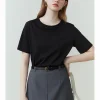 FSLE 100% قطن قصير الأكمام تي شيرت المرأة لربيع وصيف 2023 جديد رقبة مستديرة مستقيم أبيض أسود للنساء