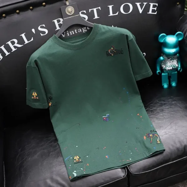 العصرية العلامة التجارية سبلاش الحبر التطريز المطبوعة قصيرة الأكمام تي شيرت 2024 الصيف نمط جديد ضوء الفاخرة الرجال قميص