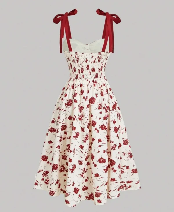 فساتين بحزام سباغيتي لعام 2026 للسيدات فستان فيستدوس لمزاج الزفاف أنيق فرنسي مطبوع عليه زهور حبال رفيعة عصرية