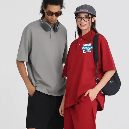 275 جرامًا من القطن الخالص بلون فضفاض قصير الأكمام قميص بولو قم بتخصيص تصميم نص الصورة الخاص بك للنساء والرجال