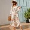 فساتين ماكسي نسائية سبينغ الخريف البوهيمي عادية كم كامل عالية الخصر امرأة الشاطئ فساتين الشيفون الأزهار فساتين فستان طويل