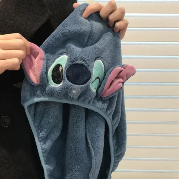 ديزني غرزة منشفة الشعر الجاف المرأة موضة المرجان المخملية تجفيف التفاف قوي دش الماء قبعة مسح حمام القبعات أداة الهدايا