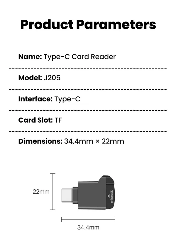 قارئ بطاقة TF صغير Type-C 2.0 للتخزين الخارجي باللون الأسود قابل للتمدد لبطاقة الذاكرة USB C 2.0 لأيفون 17 16 قارئ بطاقة TF صغير