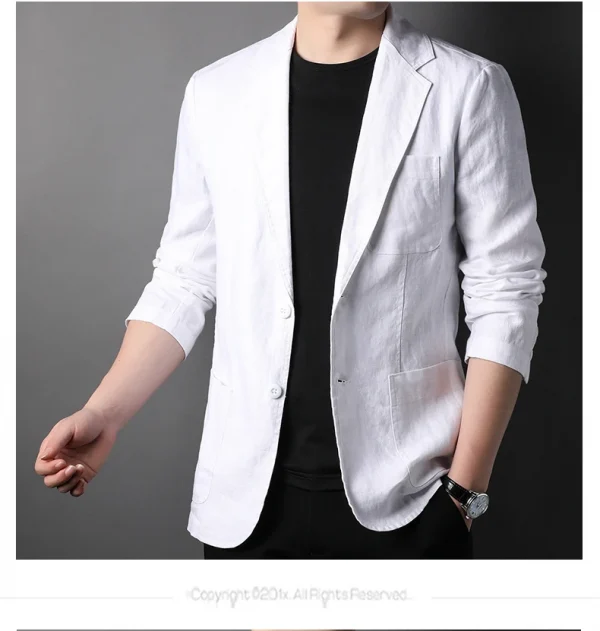 ربيع صيف 2025 بدلة رجالية جديدة عالية الجودة من الكتان الرجالي الأنيق قميص رقيق تركيب قماش معطف رجالي 100٪ كتان بليزر