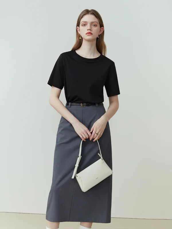 FSLE 100% قطن قصير الأكمام تي شيرت المرأة لربيع وصيف 2023 جديد رقبة مستديرة مستقيم أبيض أسود للنساء