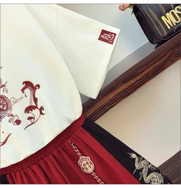 2025 جديد اليابانية Harajuku المحملة القمم النمط الصيني تانغ دعوى المرأة تي شيرت غير رسمي واسعة الساق الكونغ فو فستان أطفال مع سروال داخلي الملابس الشرقية