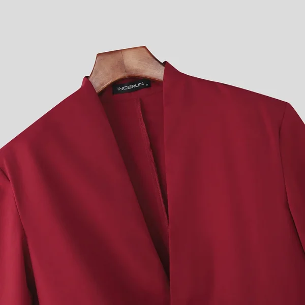 INCERUN Men Irregular Blazer V Neck Long Sleeve Ruffle One Button Male Suit Streetwear Pleated Fashion Casual Thin Coats Blazer