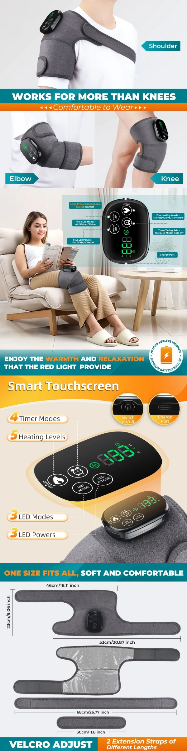 تسخين كهربائي الاهتزاز ضمادة تدليك الركبة 3 في 1 مدلك للكتف الكوع الساخن ضغط الحرارية المشتركة هدفين استرخاء العضلات