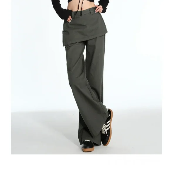 2025 ربيع الخريف حجم كبير الرجعية وهمية قطعتين ضرطة الستار الجينز مايكرو سحب البضائع التخسيس مستقيم مكدسة واسعة الساق السراويل