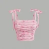 Solid Tie Shoulder Ruched Wide Strap Slim Fit Crop Top for Women Summer 2025 Y2K Clothes Pink Backless Cami Top Streetwear
