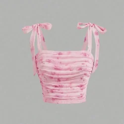 Solid Tie Shoulder Ruched Wide Strap Slim Fit Crop Top for Women Summer 2025 Y2K Clothes Pink Backless Cami Top Streetwear