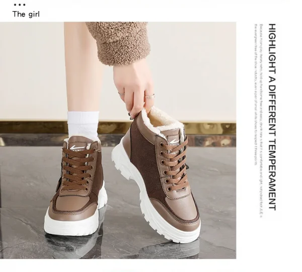 أحذية كاجوال فائقة النعومة، أحذية أبي سميكة القاع، أحذية منصة عالية الارتفاع، أحذية عصرية للشتاء الدافئ بنمط جديد للنساء