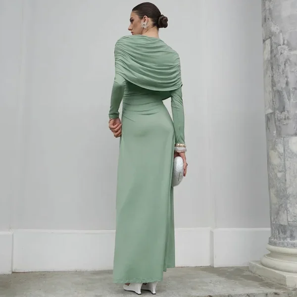 فستان طويل مثير مكشكش بأكمام طويلة للنساء لخريف وشتاء جديد غير منتظم بياقة دائرية وخصر عالٍ فستان حفلات للنوادي للسيدات