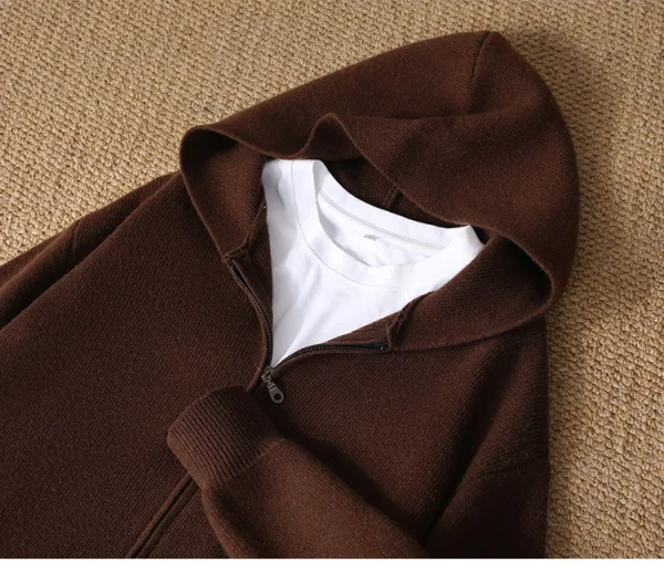 سترة رجالية جديدة بـ 5 ألوان 100% سترة صوف ميرينو، الخريف والشتاء محبوك سترة رجال الأعمال غير الرسمية بأكمام طويلة بقلنسوة