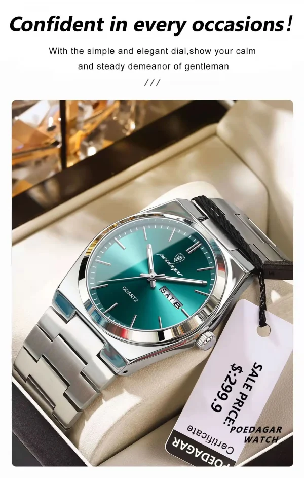 POEDAGAR ساعات رجالية فاخرة مقاوم للماء مضيئة تاريخ الأسبوع الرجال ساعة الفولاذ المقاوم للصدأ عادية موضة كوارتز رجل ساعة اليد Reloj