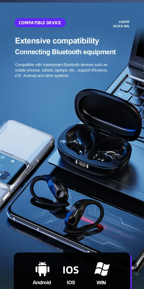 سماعات لينوفو LP75 الرياضية اللاسلكية مع ميكروفون، زر التحكم، شاشة عرض الطاقة LED، سماعات هاي فاي ستيريو بلوتوث 5.3 TWS