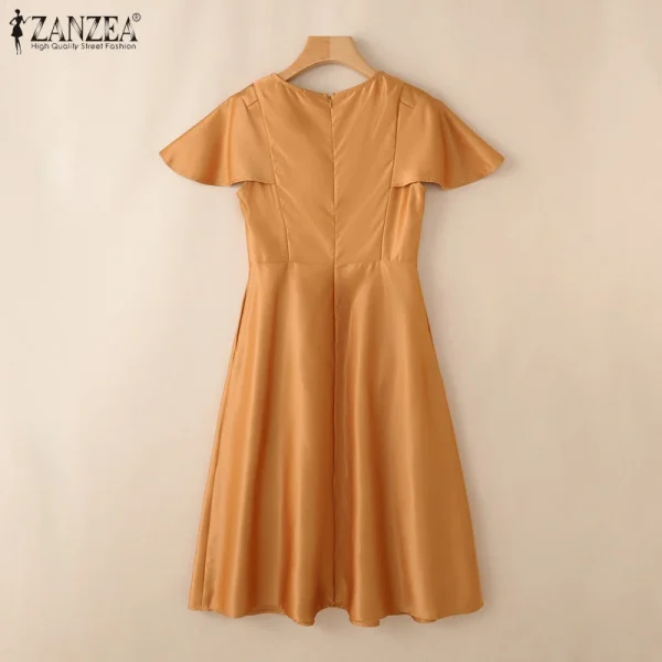 فستان حفلة أنيق من زانزيا 2025 للنساء لصيف العمل، فساتين OL مكتبية، فستان ساتان مكتبي، فستان صيفي قصير الأكمام متوسط الطول، فستان صلب