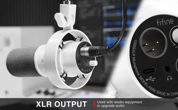 ميكروفون FIFINE للتسجيل XLR الديناميكي مع مراقبة في الوقت الفعلي، ميكروفون بث USB مع مقبض كسب/كتم صوت يعمل باللمس للكمبيوتر الشخصي، Mixer-K688