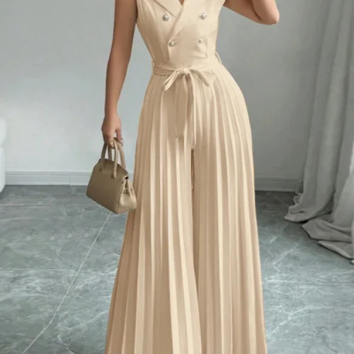 موضة النساء حللا 2026 ZANZEA ثوب فضفاض صيفي أنيق واسع الساق العمل OL وزرة الخامس الرقبة بلا أكمام مطوي Playsuit بنطلون