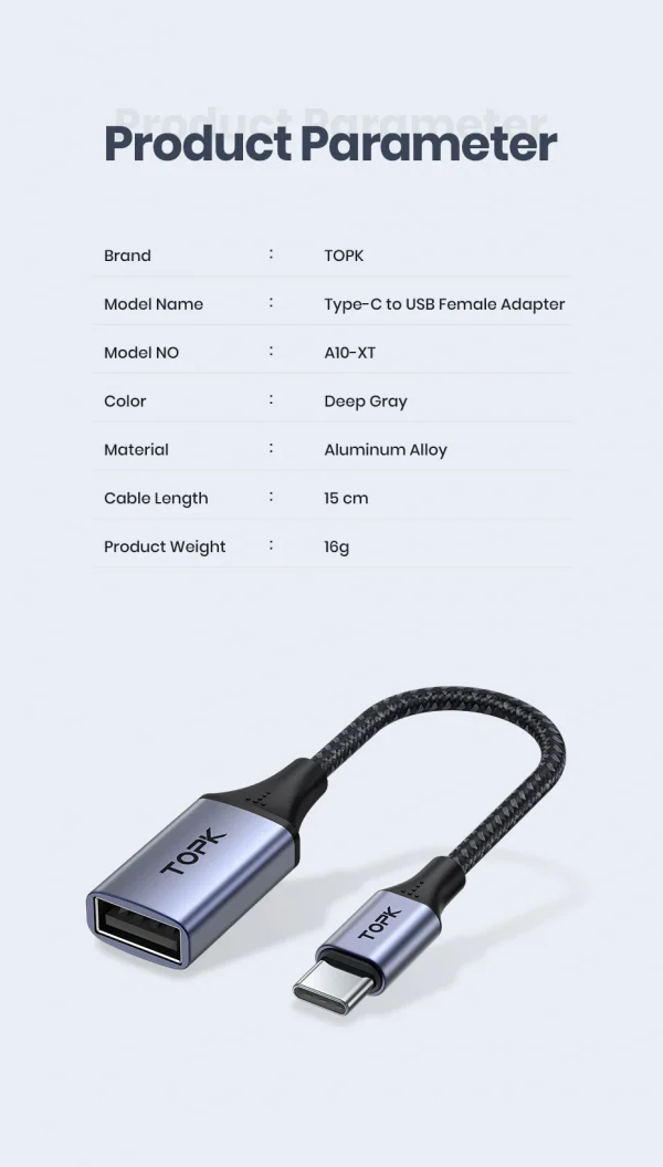 TOPK USB C إلى USB A Dapter OTG كابل نوع C ذكر إلى USB 3.0 2.0 أنثى كابل لمحول ماك بوك برو سامسونج نوع C
