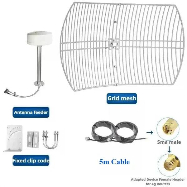 5G Ultra Wide-band Dual Polarized Directional Grid Parabolic Antenna 2*30dBi for Improve 5G 4G CPE MIMO Router Network Speed