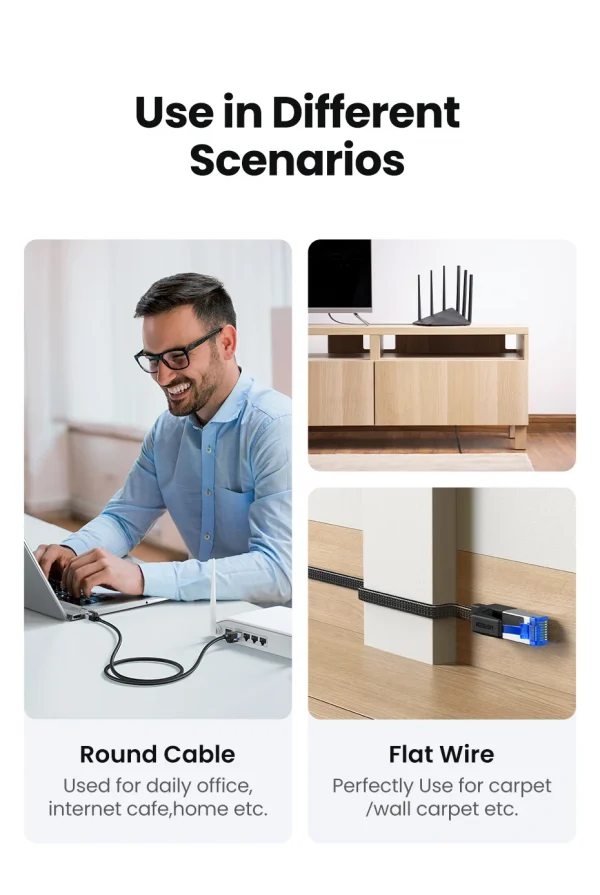 كابل إيثرنت UGREEN CAT 8 عالي السرعة مضفر 40 جيجابت في الثانية 2000 ميجاهرتز لشبكة Lan سلك RJ45 محمي داخلي لجهاز التوجيه PC PS5 مودم Xbox