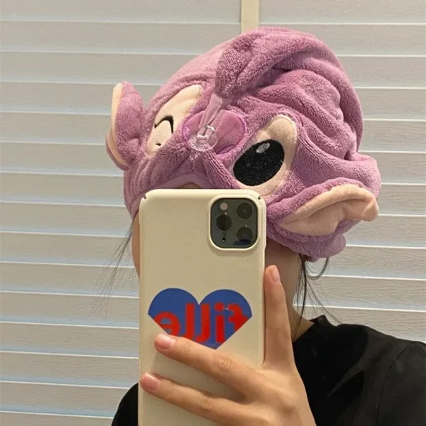 ديزني غرزة منشفة الشعر الجاف المرأة موضة المرجان المخملية تجفيف التفاف قوي دش الماء قبعة مسح حمام القبعات أداة الهدايا