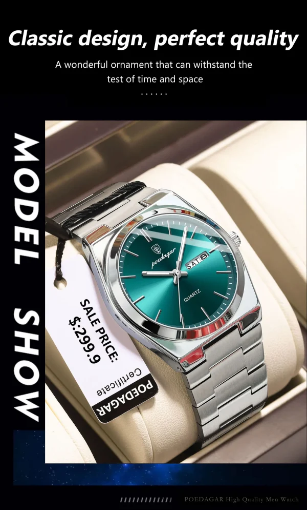 POEDAGAR ساعات رجالية فاخرة مقاوم للماء مضيئة تاريخ الأسبوع الرجال ساعة الفولاذ المقاوم للصدأ عادية موضة كوارتز رجل ساعة اليد Reloj
