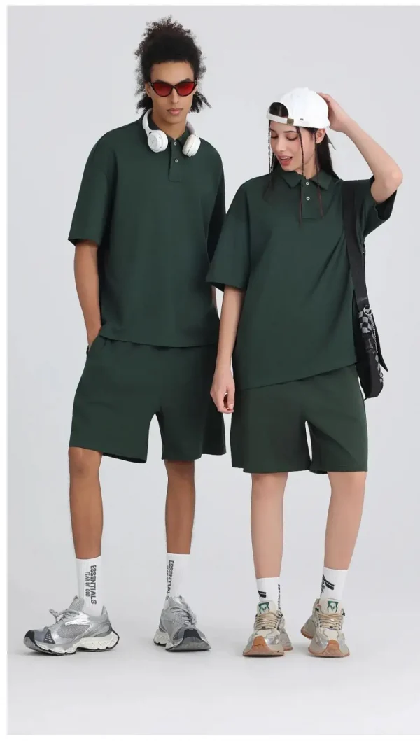 275 جرامًا من القطن الخالص بلون فضفاض قصير الأكمام قميص بولو قم بتخصيص تصميم نص الصورة الخاص بك للنساء والرجال