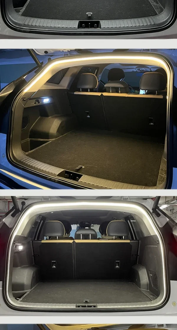 إضاءة صندوق السيارة عالية السطوع، الإضاءة المحيطة، الديكور الداخلي، أسلاك LED، شريط إضاءة الباب الخلفي بدون مستشعر تلقائي