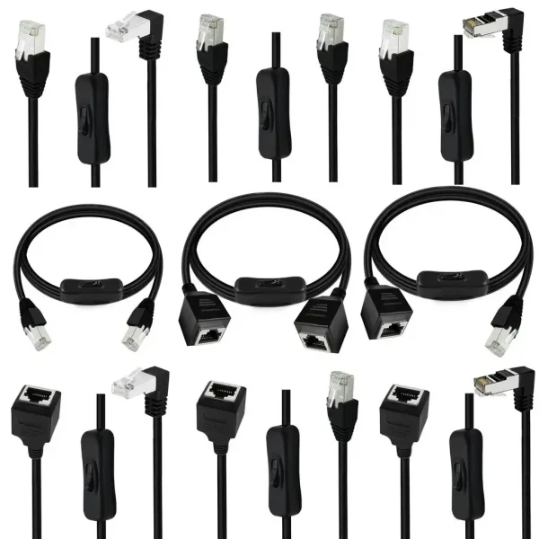 Ethernets Extension Cord CAT6e RJ45 Extension Cord with On Off Switchs Male to Female/90Degree RJ 45 8p8c Networks Cable 0.6m 1m