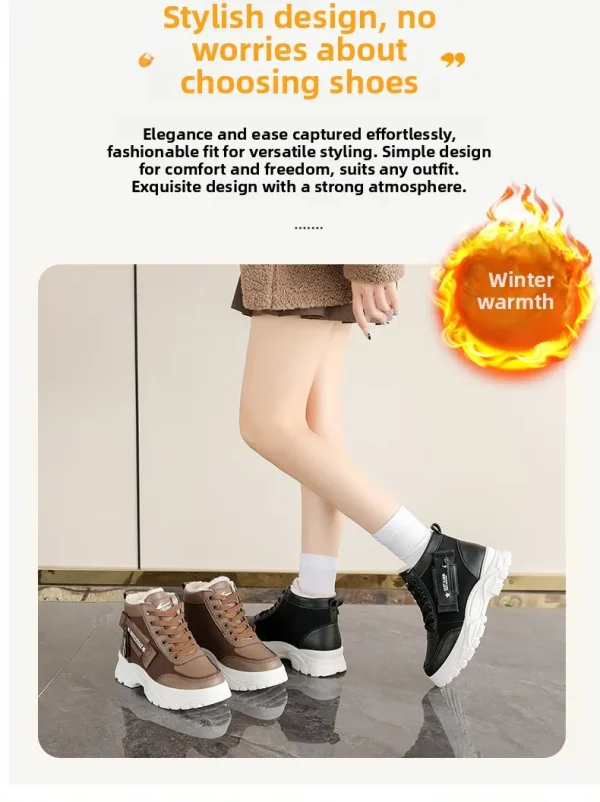 أحذية كاجوال فائقة النعومة، أحذية أبي سميكة القاع، أحذية منصة عالية الارتفاع، أحذية عصرية للشتاء الدافئ بنمط جديد للنساء