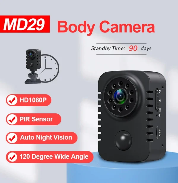 MD29 HD كاميرا يمكن حملها بالجسم 1080P كاميرات الجيب الأمنية الحركة المنشط كاميرا مربية صغيرة للسيارات الاستعداد Espia كاميرا ويب 8H العمل
