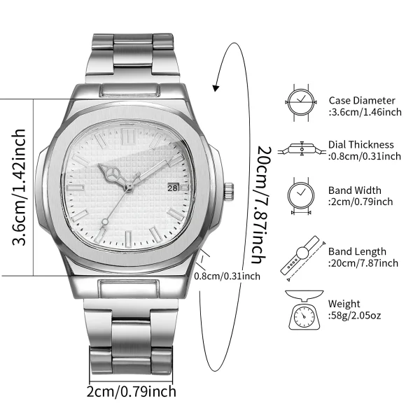2/4 قطعة مجموعة ساعات رجال الأعمال الموضة ساعة كوارتز رجالي مربعة بسيطة مع التقويم Reloj Hombre (بدون صندوق)